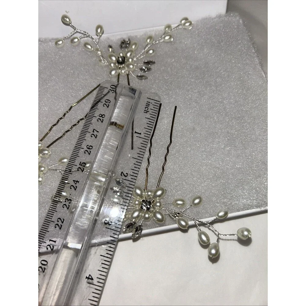 Hair Couture Hair Pins, set Of Three. Pearls and Crystal Wedding Prom Formal